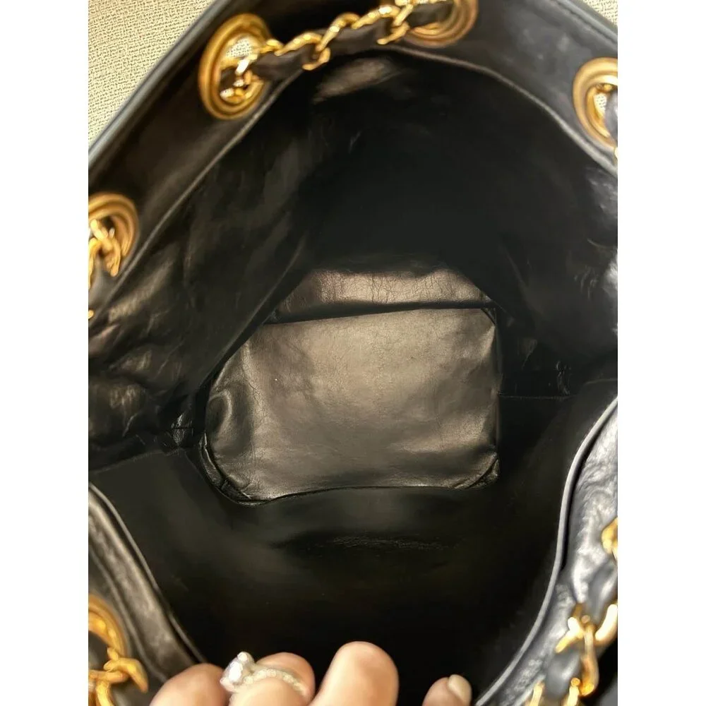Authentic Vintage Chanel Bucket Bag Black Lambskin 24K Gold Hardware